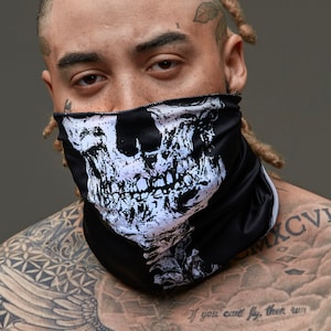skull, skull face, skull face mask, skull face bandana, mens bandana, skull headband, skull head cover, spine, half mask, half skull mask