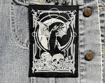 Cat patch, cat, cat badge, patches, gothic, halloween, goth, occult, occult patch, bat cat patch, nat jones,  embroidered patch, witch, cats