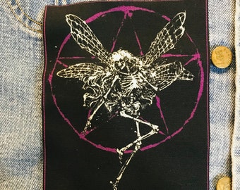 skeleton Fairy, cloth patch, canvas patch, cotton patch, fabric patch, punk patch, DIY, battle vest, fairy patch, skeleton patch, alchemy