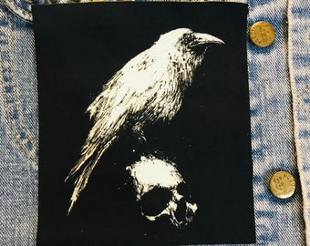 white raven, cloth patch, canvas patch, cotton patch, fabric patch, occult patch, witchcraft, raven, crow, raven patch, crow patch, gothic