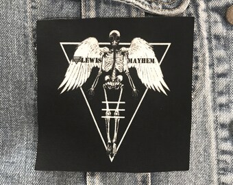 Mayhem Angel, patch, angel patch, cloth patch, canvas patch, cotton patch, fabric patch, punk patch, DIY, wings, wing patch, skeleton, goth