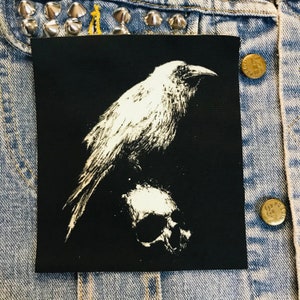 white raven, cloth patch, canvas patch, cotton patch, fabric patch, occult patch, witchcraft, raven, crow, raven patch, crow patch, gothic