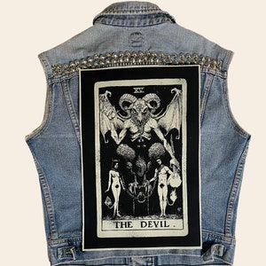Carta del tarot del diablo, blanco y negro, parche trasero, parche del diablo, Lucifer, parche de lona, parche grande, parche, como es arriba es abajo, Satanás, tarot, bricolaje imagen 3