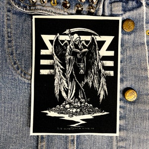 Grim reaper, patch, cloth patch, death patch, scythe, canvas patch, wings, death, punk, goth, DIY, battle vest, angel of death, gothic,