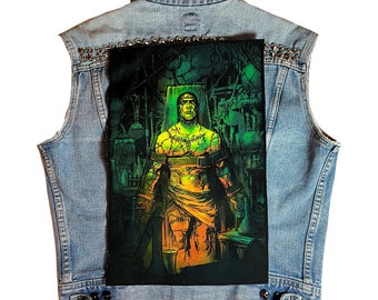 Frankenstein's lab, back patch,  Frank patch,  DIY, patch, canvas back patch, Frankenstein's monster, Nat Jones, Mary Shelley, Frankenstein