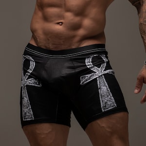 ankh boxers, mens boxers, mens underwear, mens occult, occult boxers, occult shorts, occult symbols, boxer shorts, fitted boxers, goth men