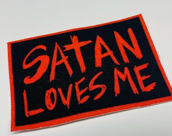 Satan Loves me patch, patch, canvas patch, cloth patch, Baphomet , Small patch, diy, punk patch, Satanic, rebellion, 666, Satan, Devil