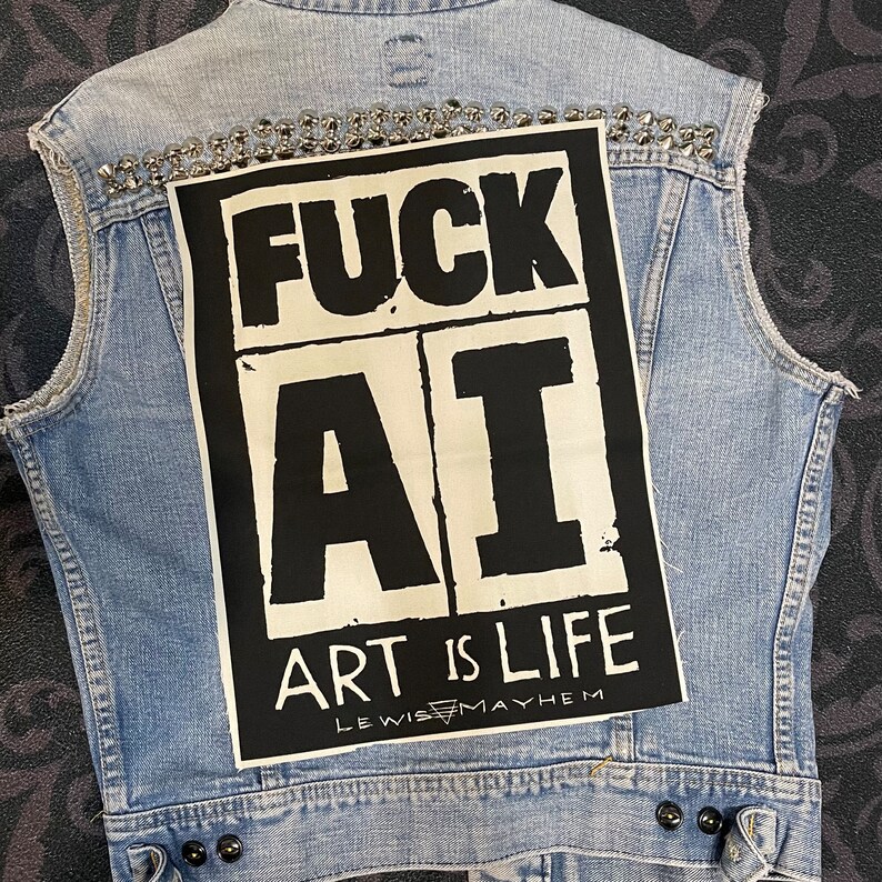 fuck AI Backpatch , cloth BACKpatch, canvas backpatch, cotton patch, fabric patch, punk patch, DIY, political punk, punk patches, punk, fuck image 5