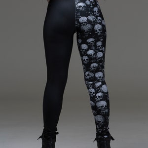 skulls, split leg, leggings, skull leggings, skull, all over print, skull all over, gothic leggings, goth leggings, occult, yoga, punk, image 7