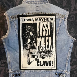 Pussy Power BACK パッチ、猫パッチ、布製バックパッチ、キャンバスパッチ、コットンパッチ、ファブリックパッチ、パンクパッチ、DIY、Pussy、猫、ThisKittyHasClaws