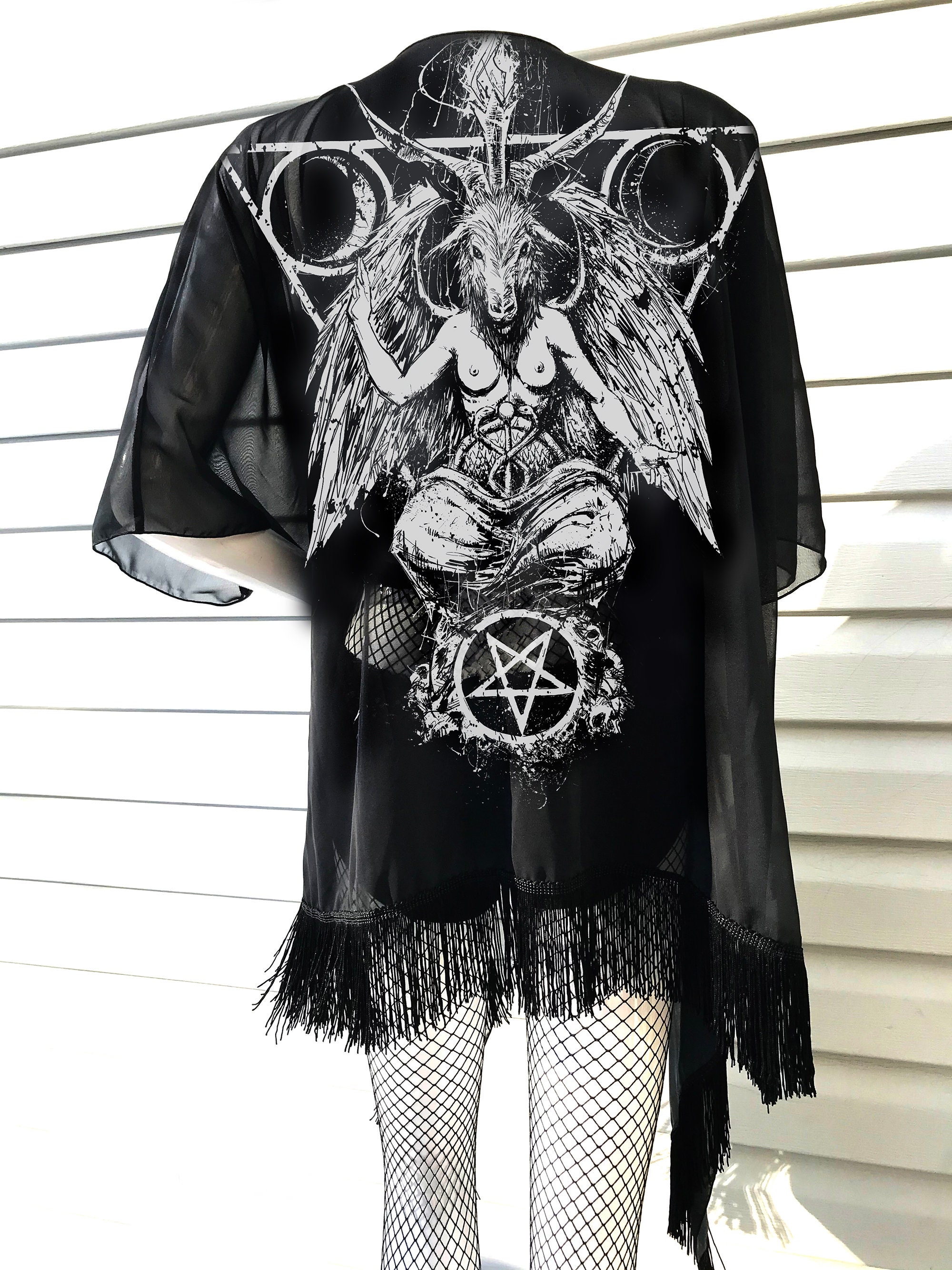 Occult Robe Baphomet, Kimono, Baphomet Kimono, Goth, Occult Clothing, Sheer, Kimono ...