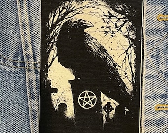 Mourning Raven, , raven patch, cloth patch, canvas patch, goth patch, punk, patch, diy, crow patch, raven, gothic, patch, crow