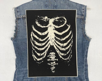Front Ribcage, back patch, cloth patch, ribcage patch, punk, goth, DIY, battle vest, gothic, goth patch, gothic patch, nugoth, nugoth patch