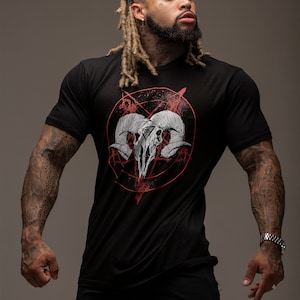 satanic, ram skull, shirt, Baphomet shirt, satanic, satan, devil, Lucifer, satanic shirt, occult shirt, evil, witchcraft, pentacle, occult