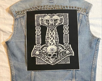 Thors Hammer, back patch, Mjölnir, viking, viking patch, canvas patch, cloth patch, large patch, Thor, norse, punk patch, metal patch,