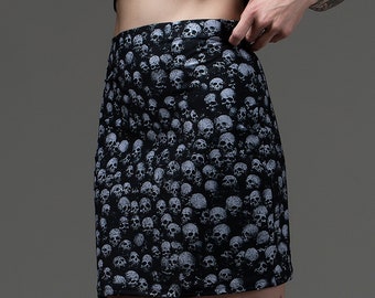 Schedels, slim fit rok, strakke rok, spandex rok, mini rok, schedel rok, occult rok, all over print, stretch, sexy rok, nugoth,