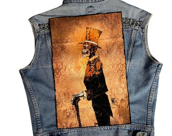 Dapper Skull, back patch, skeleton, skeleton patch, gothic, goth, patches, canvas patch, diy, punk, battle vest, skull patch, classic,