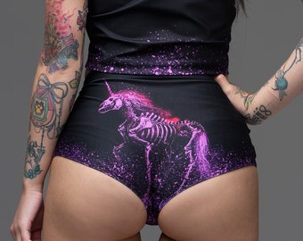 Unicorn booty shorts, unicorn, nugoth, pastel goth, sexy, cheeky shorts, skeleton, unicorn panties, mini shorts, panties, pink, magic, goth