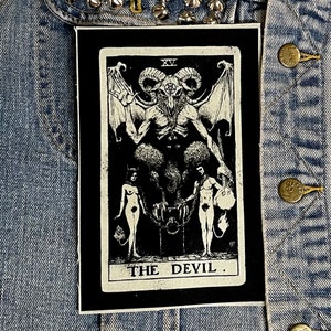 carte de tarot diable, noir et blanc, écusson, écusson satanique, comme ci-dessus donc ci-dessous, Lucifer, Satan, écusson en toile, écusson en coton, écusson en tissu, bricolage