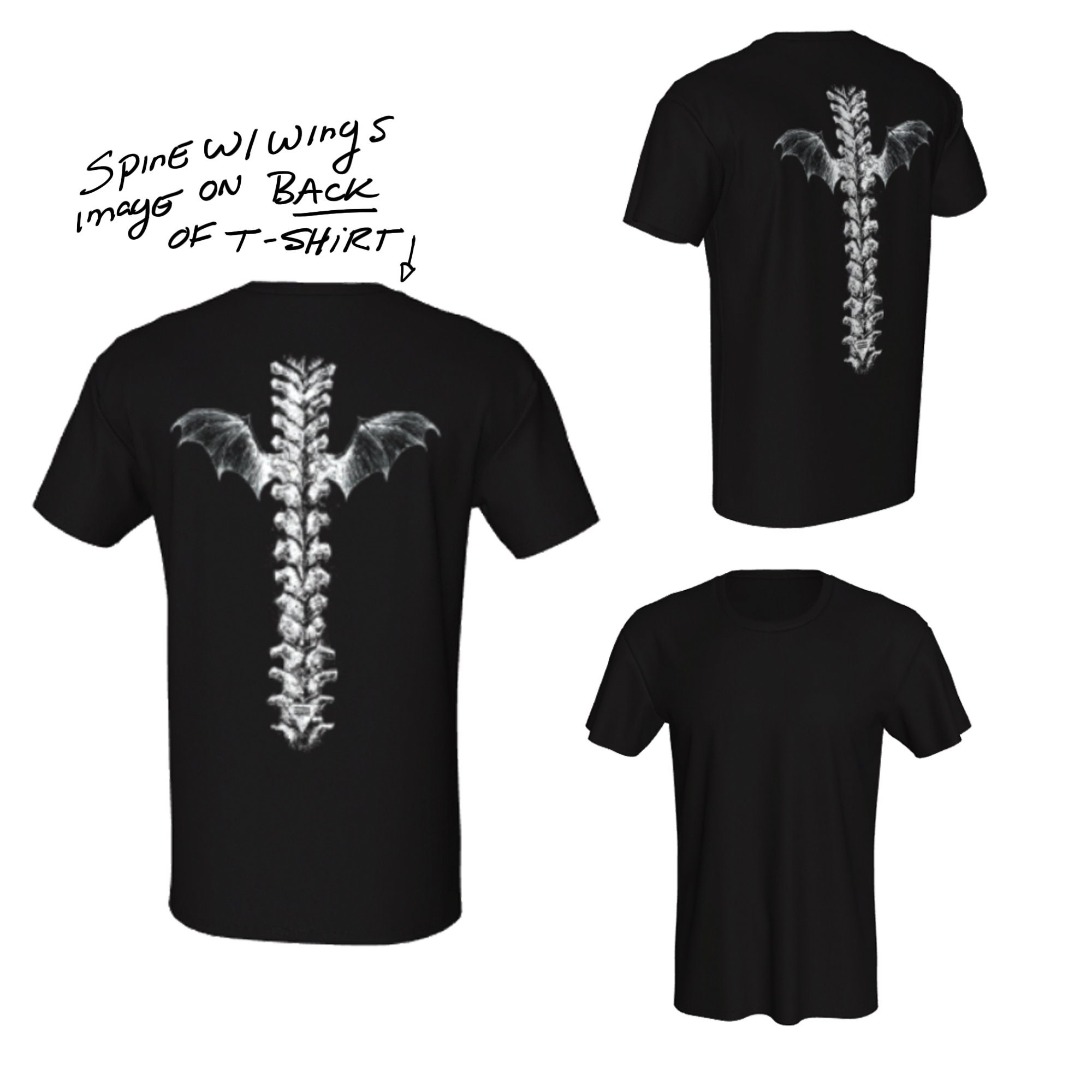 翼のある背骨のTシャツ、背骨、メンズ背骨シャツ、背骨シャツ