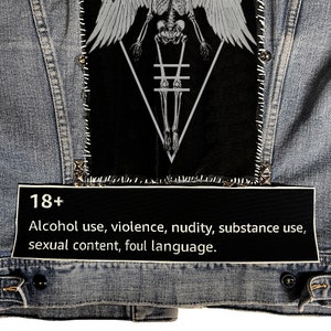 18 plus, banner patch, 18, adult, warning, cloth patch, canvas patch, punk patch, funny patch, diy, patches, badge, offensive, explicit,