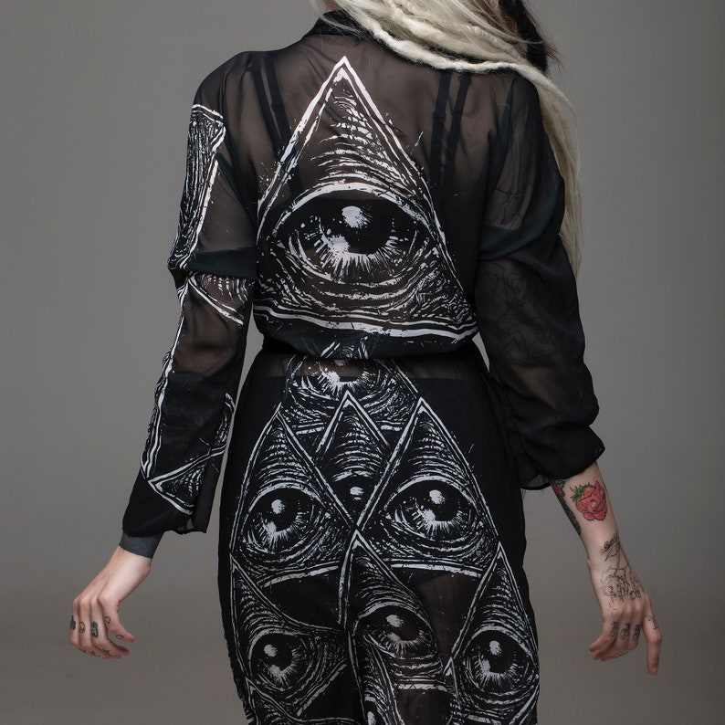 ojo que todos ven, kimono negro, peignoir, túnica sexy, túnica oculta, túnica gótica, túnica negra, túnica pura, cubierta de playa, moda oculta, gótico imagen 3