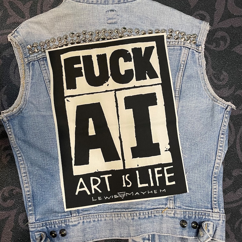 fuck AI Backpatch , cloth BACKpatch, canvas backpatch, cotton patch, fabric patch, punk patch, DIY, political punk, punk patches, punk, fuck image 1