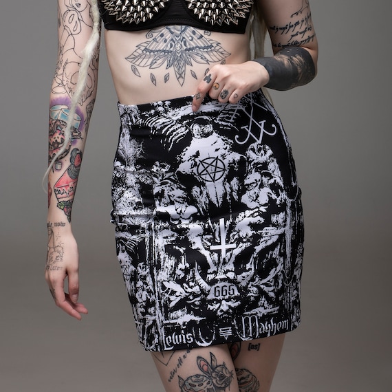 666, slim fit skirt, tight skirt, spandex skirt, mini skirt, satanic skirt, occult skirt, devil, goth, occult, witchcraft, Lucifer, baphomet