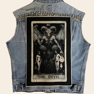 duivel tarotkaart, kleur, achterop patch, duivel patch, Lucifer, canvas patch, grote patch, patch, zoals boven zo beneden, Satan, tarot, doe-het-zelf, satanisch