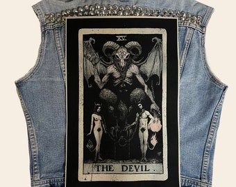 devil tarot card, color, back patch, devil patch, Lucifer, canvas patch, large patch, patch, as above so below, Satan, tarot, DIY, satanic