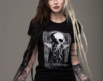 Cthulhu, Holunder Götter, Damen T-Shirt, Frauen Shirt, okkult T-Shirt, Kraken, Tintenfisch, Krake, Krake, Krake, Goth T-Shirt, Goth Tee, Gothic T-Shirt, Mädchen, schwarzer T-Shirt,