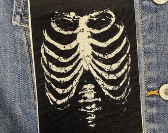 Front Ribcage, cloth patch, canvas patch, cotton patch, fabric patch, punk patch, DIY, ribcage, ribcage patch, ribs, skeleton, gothic patch