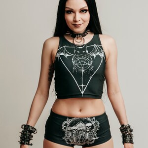 American Gothic, mini shorts, occult clothing, skeletons, skeleton booty shorts, booty shorts, shot shorts, skull, occult clothing, gothic image 4