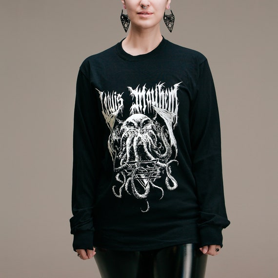 Metal Cthulhu, long sleeve shirt, Cthulhu shirt, Kraken, Lovecraft, squid, octopus, tentacles, gods, mythos, Nat Jones, occult, goth,