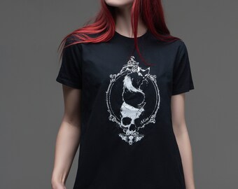Classic Mina, womens tee, cat womens shirt, bat cat tee, bat cat shirt, goth, goth tee, gothic shirt, black cat, cat clothes, cat shirt, cat