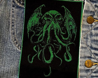 Green, Cthulhu, cloth patch, canvas patch, cotton patch, fabric patch, DIY, Cthulhu patch, kraken, Lovecraft, occult patch, octopus, squid