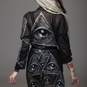 all seeing eye, black kimono, peignoir, sexy robe, occult robe, gothic robe, black robe, sheer robe, beach cover, occult fashion, gothic image 8