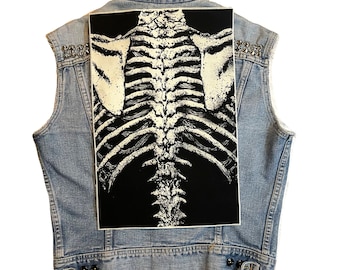 ribcage back patch, ribcage, skeleton patch, bones patch, cloth patch, spine, back patch, canvas back patch, skeletons, goth, goth patch