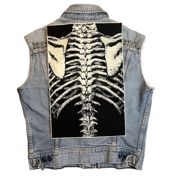 ribcage back patch, ribcage, skeleton patch, bones patch, cloth patch, spine, back patch, canvas back patch, skeletons, goth, goth patch