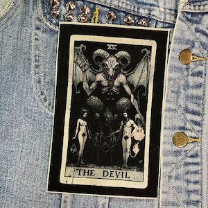 carte de tarot diable, patch couleur, patch satanique, comme ci-dessus donc ci-dessous, Lucifer, Satan, patch en toile, patch en coton, patch en tissu, patch punk, bricolage,
