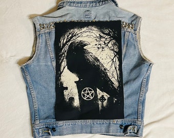 Cuervo de luto, parche trasero, parche de cuervo, parche de tela, parche de lienzo, parche gótico, punk, parche, diy, parche de cuervo, cuervo, gótico, parche, cuervo