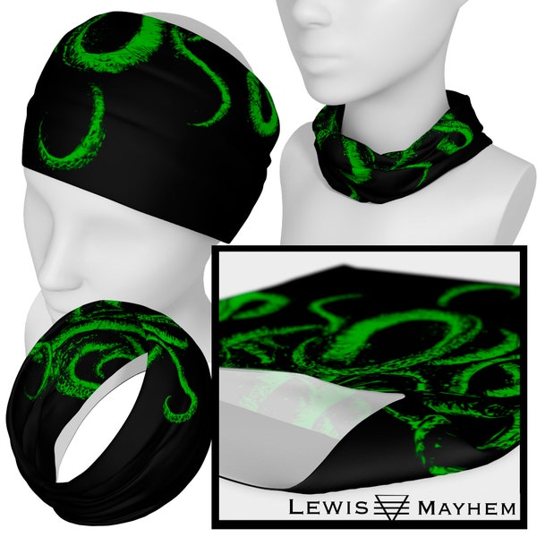 Green, Tentacle, headband, dust mask, face cover, bandanna, alternative fashion, festival wear, neck warmer, neck cover, Kraken, Squid