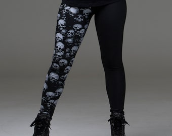 skulls, split leg, leggings, skull leggings, skull, all over print, skull all over, gothic leggings, goth leggings, occult, yoga, punk,