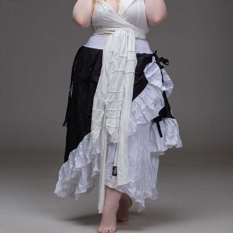 black and white ruffle skirt, steam punk skirt, long skirt, long ruffle skirt, boho, flamingo skirt, ruffle, ruffled skirt, cotton skirt image 8
