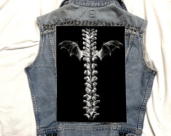 spine with wings, back patch, spinal column, skeleton patch, bones patch, cloth patch, badge, back patch, canvas patch, skeleton, wings,