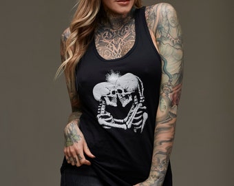eeuwige omhelzing, racerback, occulte tank, gotische tank, skeletliefhebbers, occulte, occulte mode, Nat Jones, skelet, romantisch, dood, cultus