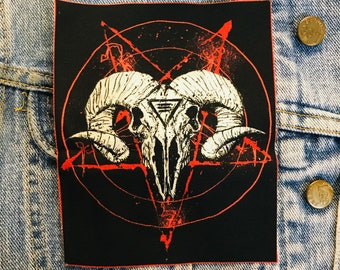 Satanic ram skull, cloth patch, canvas patch, cotton patch, fabric patch, punk patch, DIY, small patch, battle vest, satan, baphomet, evil
