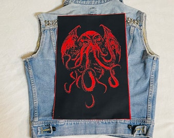 red Cthulhu, back patch, canvas patch, back patch,  punk patch, DIY, battle vest, goth, witchcraft, cloth patch, Cthulhu, Kraken, Lovecraft