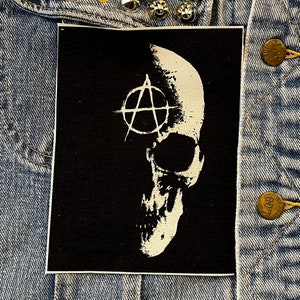 Teschio dell&#39;anarchia, toppa di stoffa, toppa di tela, toppa di cotone, toppa di tessuto, toppa punk, fai da te, simbolo dell&#39;anarchia, gilet da combattimento, teschio, anarchia, punk