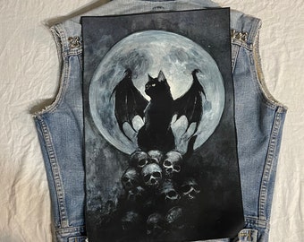 mina full moon, back patch, cat patch, canvas back patch, cloth patch, canvas patch, moon, punk, patch, diy, bat cat, bat cat patch, cat